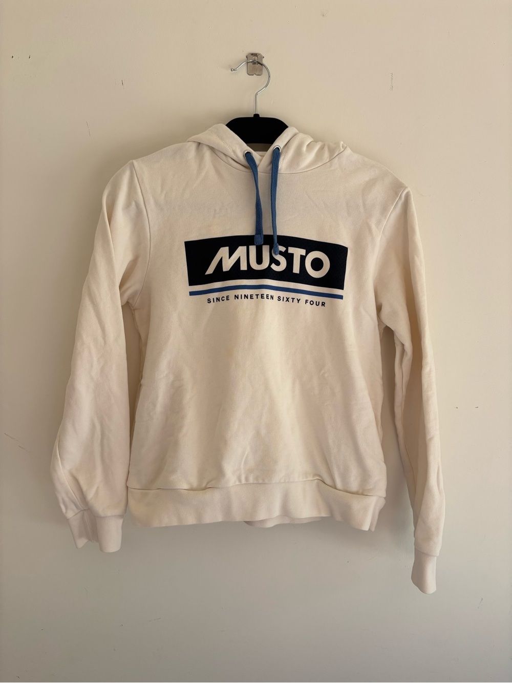 Musto Cream Logo Hoodie with Blue Accents